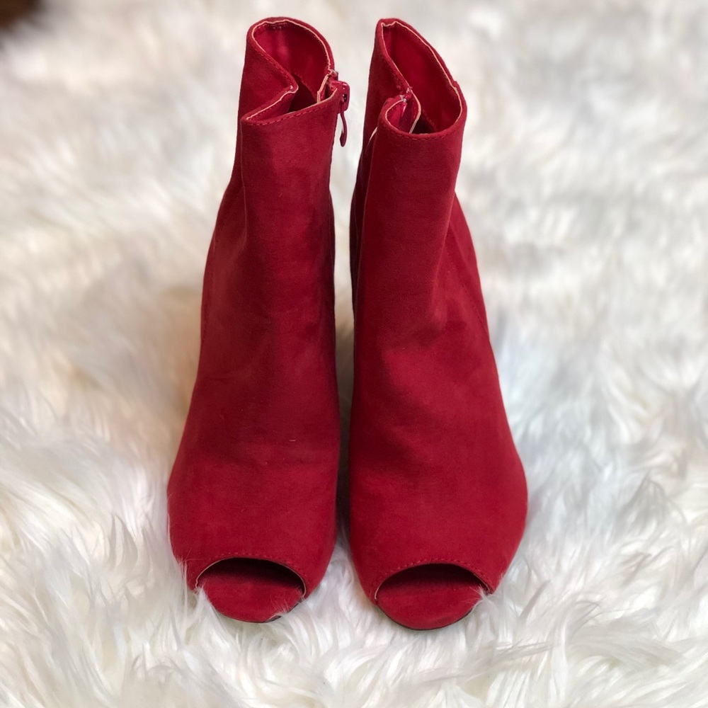 Open Toe Peep Toe Red Block Heel Boots